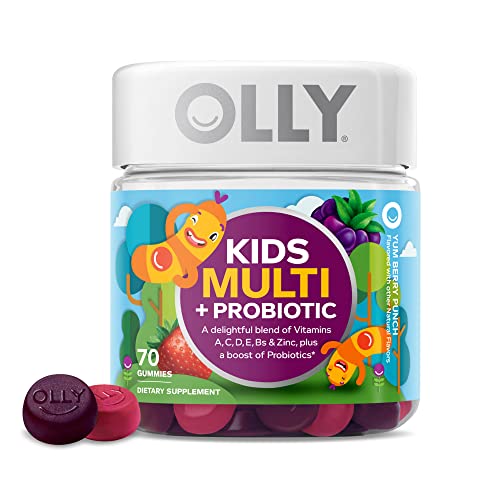 OLLY Kid's Multivitamin + Probiotic Gummy, Vitamins A, C, D, E, B, Zinc, Digestive Support, Chewable Supplement, Berry Flavor, 60 Day Supply - 120 Count Pouch