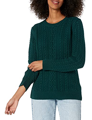 Amazon Essentials Women's Fisherman Cable Long-Sleeve Crewneck Sweater (Available in Plus Size), Olive, Large