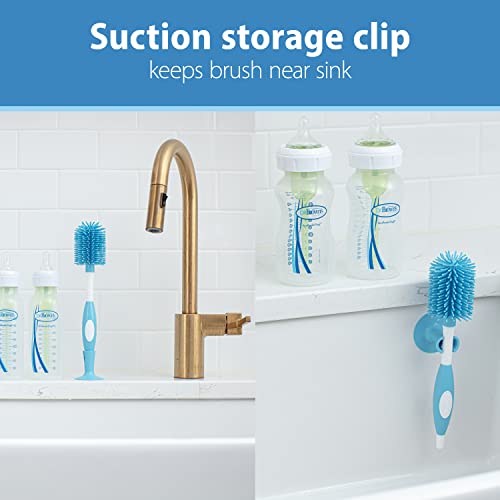 Dr. Brown's Soft Touch No Scratch Baby Bottle Cleaning Brush Nipple Cleaner with Stand and Storage Clip, BPA Free, Blue 1-Pack
