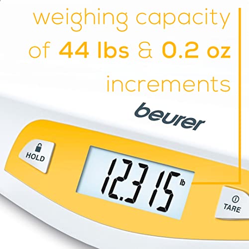 Beurer BY80 Digital Baby Scale, Infant Scale for Weighing in Pounds, Ounces, or Kilograms up to 44 lbs, Newborn Scale with Hold Function, Pet Scale for Cats and Dogs