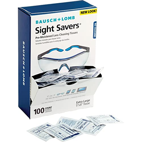 Sight SaversLens Cleaning Wipes by Bausch & Lomb, Pre-Moistened Tissues, Anti-Fog, Anti-Static, Anti-Streaking, Cleans Glass and Plastic, 100 Count (Pack of 1)