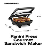 Hamilton Beach Panini Press Sandwich Maker & Electric Indoor Grill with Locking Lid, Opens 180 Degrees for any Thickness for Quesadillas, Burgers & More, Nonstick 8" x 10" Grids, Chrome (25460A)