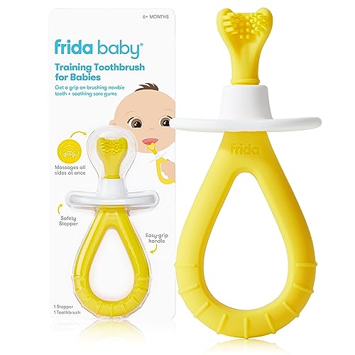 Frida Baby Training Toothbrush for Babies with Soft Silicone Bristles, Yellow