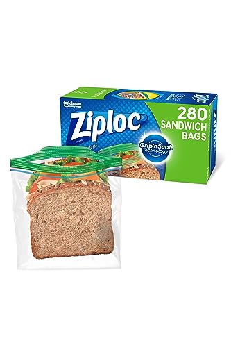 Ziploc Sandwich and Snack Bags, Storage Bags for On the Go Freshness, Grip n Seal Technology for Easier Grip, Open, and Close, 280 Count