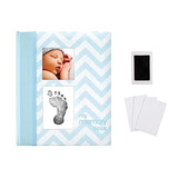 Pearhead First 5 Years Chevron Baby Memory Book with Clean-Touch Baby Safe Ink Pad to Make Baby's Handprint or Footprint Included, Newborn Milestone and Pregnancy Journal, Blue
