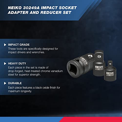 NEIKO 30249A 5 Piece Impact Socket Adapter Set, Standard SAE , 1/4, 3/8, 1/2" Cr-V Steel Impact Driver & Wrench Conversion Kit Socket Reducer, Locking Socket Adapter Set