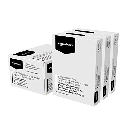 Amazon Basics Multipurpose Copy Printer Paper, 8.5" x 11", 20Lb, 10 Ream (5000 Sheets), 92 Bright, White
