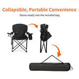 Amazon Basics XL Folding Padded Outdoor Camping Chair with Carrying Bag - 38 x 24 x 36 Inches, Black