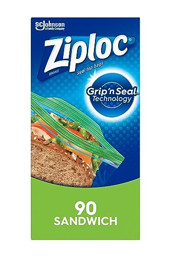Ziploc Sandwich and Snack Bags, Storage Bags for On the Go Freshness, Grip n Seal Technology for Easier Grip, Open, and Close, 90 Count