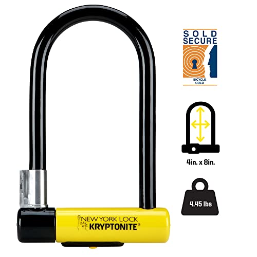 Kryptonite New York Standard Bike U-Lock, Heavy Duty Anti-Theft Bicycle U Lock Sold Secure Gold, 16mm Shackle with Mounting Bracket and Keys, Ultimate Security Lock for Bicycles E-Bikes Scooters