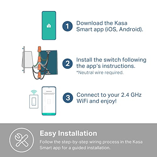 Kasa Smart Light Switch HS200P3, Single Pole, Needs Neutral Wire, 2.4GHz Wi-Fi Light Switch Works with Alexa and Google Home, UL Certified, No Hub Required, 3 Count -Pack of 1 , White