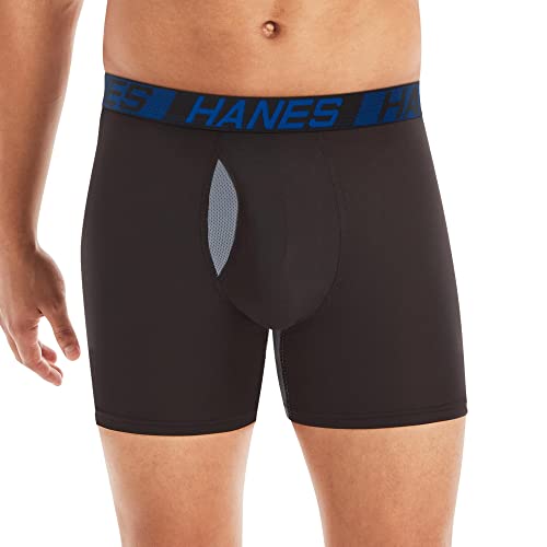 Hanes Men's X-Temp Total Support Pouch Boxer Brief, Anti-Chafing, Moisture-Wicking Underwear, Multi-Pack, Regular Leg-Black, Large