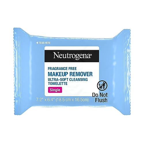 Neutrogena Fragrance-Free Makeup Remover Cleansing Towelette Singles, Individually-Wrapped Daily Face Wipes to Remove Dirt, Oil, Makeup & Waterproof Mascara for Travel & On-the-Go, 20 ct (Pack of 6)