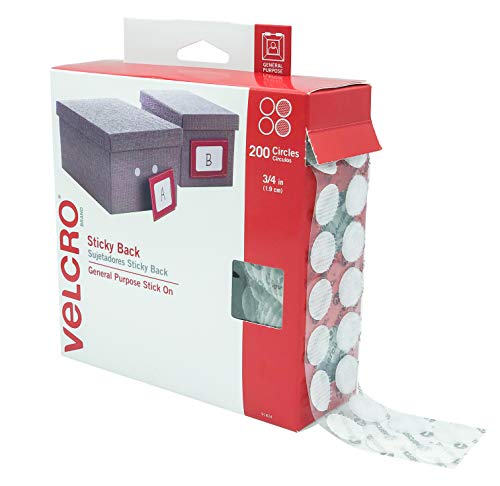 VELCRO Brand Dots with Adhesive White | 200 Pk | 3/4 Circles | Sticky Back Round Hook and Loop Closures for Organizing, Arts and Crafts, School Projects, 91824