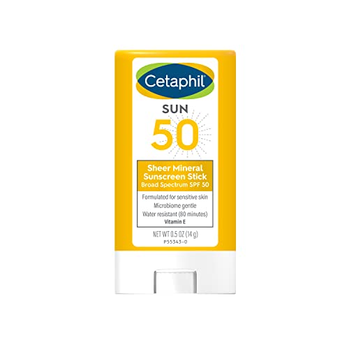 Cetaphil Sheer Mineral Sunscreen Stick for Face & Body, 0.5oz, 100% Mineral Sunscreen Zinc Oxide & Titanium Dioxide, Broad Spectrum SPF 50, For Sensitive Skin