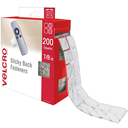 VELCRO Brand Mounting Squares | 200pk, 7/8 White | Adhesive Sticky Back Hook and Loop for Teacher Supplies, Office Organization (30705)