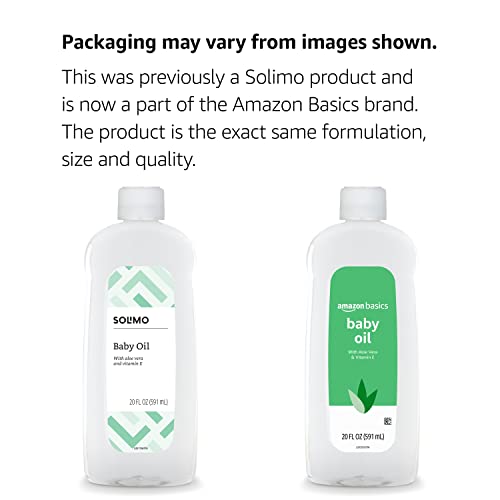 Amazon Basics Baby Oil with Aloe Vera & Vitamin E, 20 Fluid Ounces (Pack of 4) (Previously Solimo)