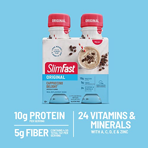 SlimFast Meal Replacement Shake, Original French Vanilla, 10g Protein, Ready to Drink- 12 Drinks Total, 11 Fl. Oz per Bottle (Packaging May Vary)