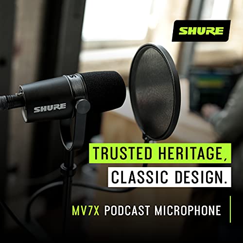 Shure MV7X XLR Podcast Microphone - Pro Quality Dynamic Mic for Podcasting & Vocal Recording, Voice-Isolating Technology, All Metal Construction, Mic Stand Compatible, Optimized Frequency - Black