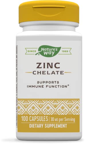 Natures Way Zinc Chelate, Supports Immune Function, 30 mg per serving, 100 Capsules