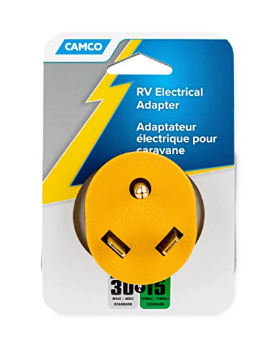 Camco PowerGrip 30AM/15AF Camper/RV Electrical Adapter | Features 30-Amp Male & 15-Amp Female Connections | Designed w/Non-Slip Grooves & Contoured Ends for Easy Removal | Rated for 125V/1875W (55233)