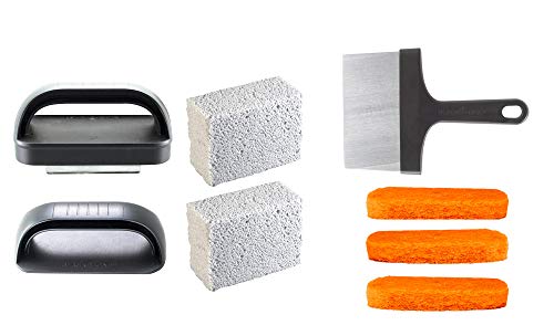 Blackstone 5463 Cleaning Tool Kit (8 Pieces) BBQ Grill Flat Top Indoor/Outdoor Accessories-1 Stainless Steel Griddle Scraper, 3 Scouring Pads, 2 Pumice Stone with Handle, Black, Orange, Silver
