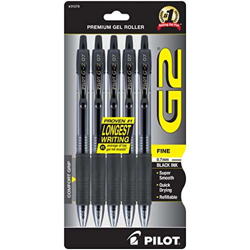Pilot, G2 Premium Gel Roller Pens, Fine Point 0.7 mm, Blue, Pack of 5