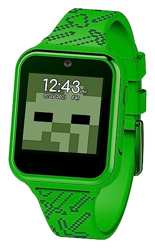 Accutime Kids Microsoft Minecraft Green Educational Touchscreen Smart Watch Toy for Boys, Girls, Toddlers - Selfie Cam, Learning Games, Alarm, Calculator, Pedometer & More (Model MIN4045AZ)