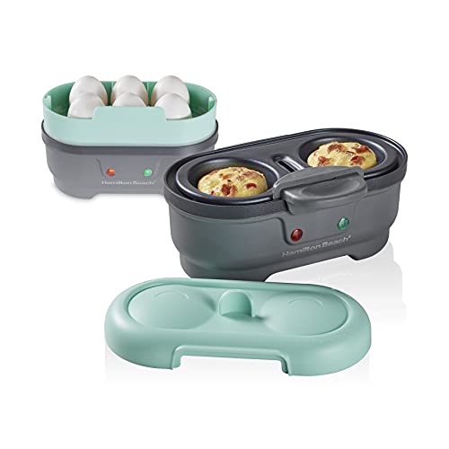 Hamilton Beach Sous Vide Style Electric Egg Bite Maker, Hard Boiled Egg Cooker & Poacher with Removable Nonstick Tray, Makes 2 in Under 10 Minutes, Teal (25511)