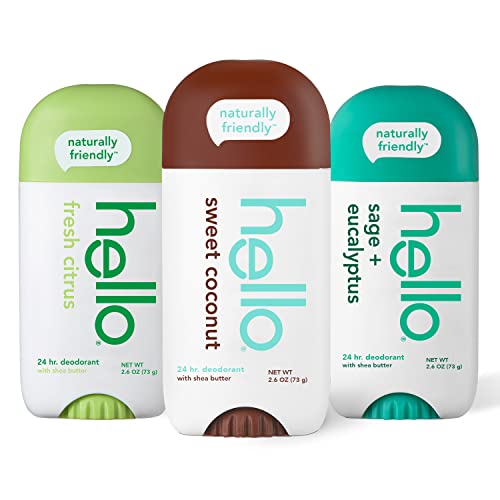 hello Deodorant Variety Pack (Sweet Coconut, Fresh Citrus, White Sage) for Women + Men, Aluminum Free, Baking Soda Free, Parabens Free, 24 Hour Odor Protection, 2.6 Ounce, 3 Pack