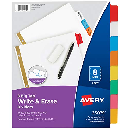 Avery 5-Tab Binder Dividers, Write & Erase Multicolor Big Tabs, 6 Sets (23076)