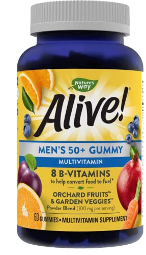 Nature's Way Alive! Men’s 50+ Gummy Multivitamins, Supports Multiple Body Systems*, Supports Cellular Energy, B-Vitamins, Gluten-Free, Vegetarian, Fruit Flavored, 150 Gummie