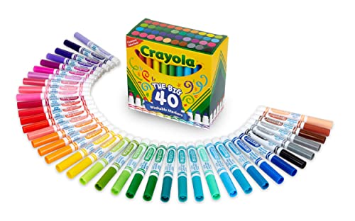 Crayola Ultra Clean Washable Markers (40 Count), Coloring Markers for Kids, Markers for Back to School, School Supplies for Kids, Nontoxic, 3+