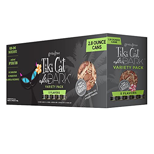 Tiki Cat After Dark, Variety Pack, High-Protein and 100% Non-GMO Ingredients, Wet Cat Food for Adult Cats, 5.5 oz. Cans (Pack of 8)