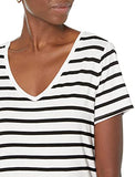 Amazon Essentials Women's Relaxed-Fit Short-Sleeve V-Neck Tunic (Available in Plus Size), White, French Stripe, Small