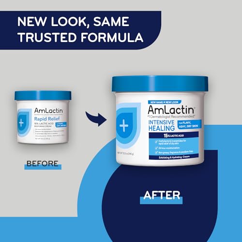 AmLactin Rapid Relief Restoring Body Cream – 12 oz Tub – 2-in-1 Exfoliator and Moisturizer for Dry Skin with 15% Lactic Acid and Ceramides for 24-Hour Moisturization