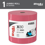 WypAll Power Clean X80 Heavy Duty Cloths (41055), Extended Use Jumbo Roll, Red, 475 Sheets / Roll, 1 Roll / Case