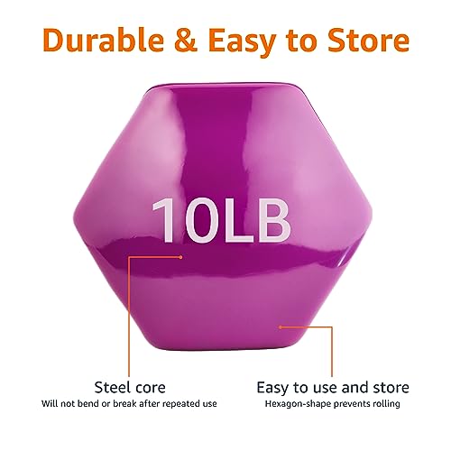 Amazon Basics Vinyl Hexagon Workout Dumbbell Hand Weight, 10 Pounds, Set of 2, Purple