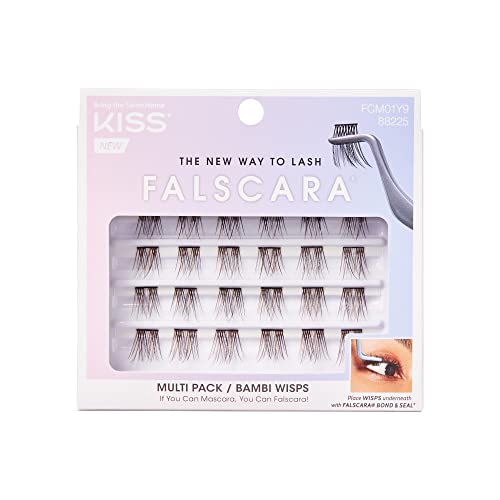 KISS FALSCARA False Eyelashes WISPS Multipack, Bambi, DIY, Natural, Ultra Glam, Invisible, Rewearable 3x, Buildable & Customizable, Easy To Apply, Split Lash Tip | 24 Wisps