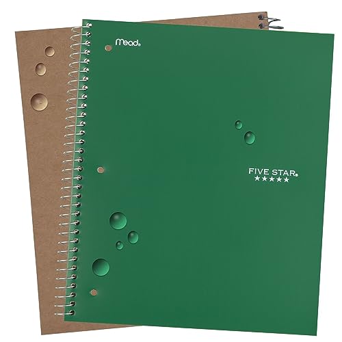 Five Star Spiral Notebook, 5 Subject, Wide Ruled Paper, Fights Ink Bleed, Water Resistant Cover, 8" x 10-1/2", 200 Sheets, Black (72045)