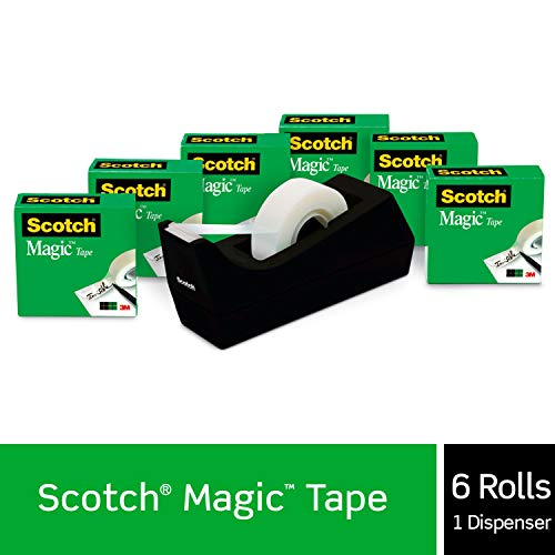 Scotch Magic Tape, Invisible, Back to School Supplies and College Essentials for Students and Teachers, 6 Tape Rolls With Dispensers, 3/4 x 1000 Inches