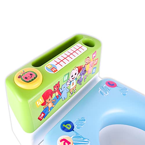 CoComelon Official Musical Transition Potty Trainer – Plays Potty Training Song | Transforms from Potty to Toilet Topper Seat | Easy to Clean with Handles, Splash Guard, Tracking Chart and Storage