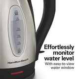 Hamilton Beach Electric Tea Kettle, Water Boiler & Heater, 1.7 Liter, Cordless Serving, 1500 Watts for Fast Boiling, Auto-Shutoff and Boil-Dry Protection, Stainless Steel (40880)