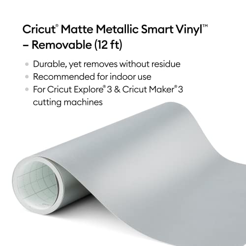 Cricut Smart Removable Vinyl (13 in x 12 ft, Matte Metallic Silver) for Explore and Maker 3 - Matless cutting for long cuts up to 12ft