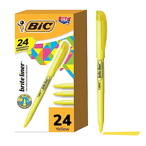 BIC Brite Liner Highlighters, Chisel Tip, 24-Count Pack of Highlighters Assorted Colors, Ideal Highlighter Set for Organizing and Coloring