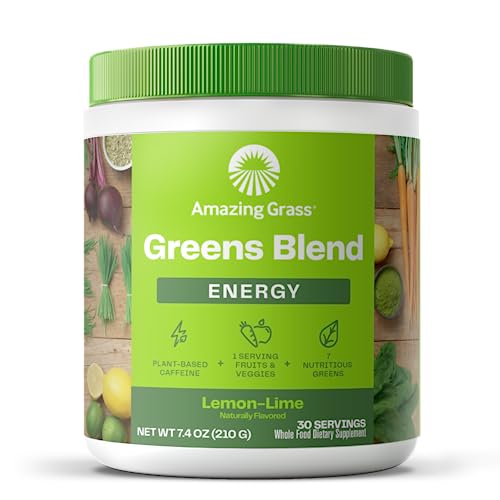 Amazing Grass Green Superfood Energy Smoothie Mix, Super Greens Powder & Plant Based Caffeine with Green Tea and Flax Seed, Nootropics Support, Lemon Lime, 30 Servings
