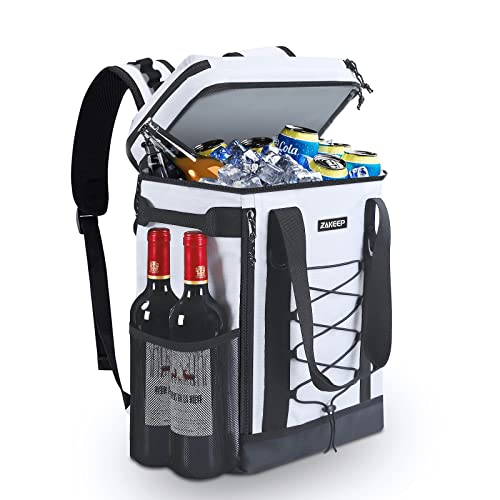 ZAKEEP Cooler Backpack, 36 Cans Multifunctional Leakproof Cooler Backpack with Padded Top Handle, Mesh Pocket for Camping BBQ (White)