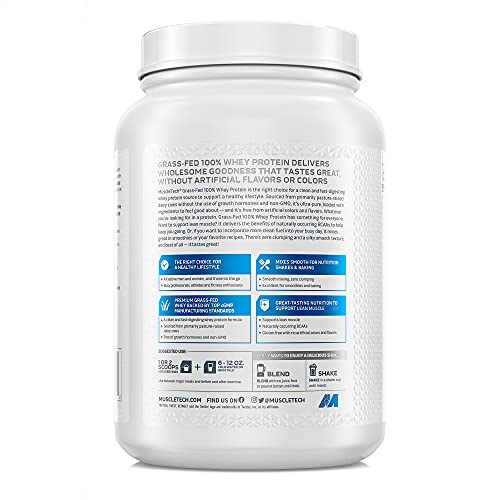 MuscleTech Grass Fed Whey Protein Powder for Muscle Gain, Growth Hormone Free, Non-GMO, Gluten Free, 20g Protein + 4.3g BCAA, Triple Chocolate, 1.8 lbs