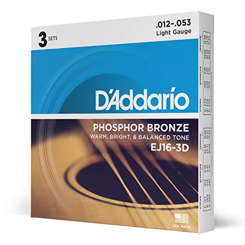 D'Addario Guitar Strings - Phosphor Bronze Acoustic Guitar Strings - EJ26 - Rich, Full Tonal Spectrum - For 6 String Guitars - 11-52 Custom Light