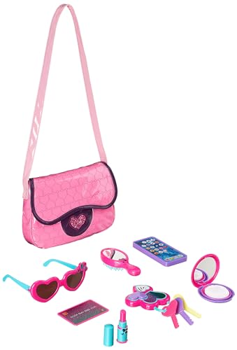 Amazon Basics Pretend Play Purse Toy For Kids Ages 3 and Up, Handbag Including Smartphone, Sunglasses, Makeup Compact, Keys and Credit Card, 8-Piece Set